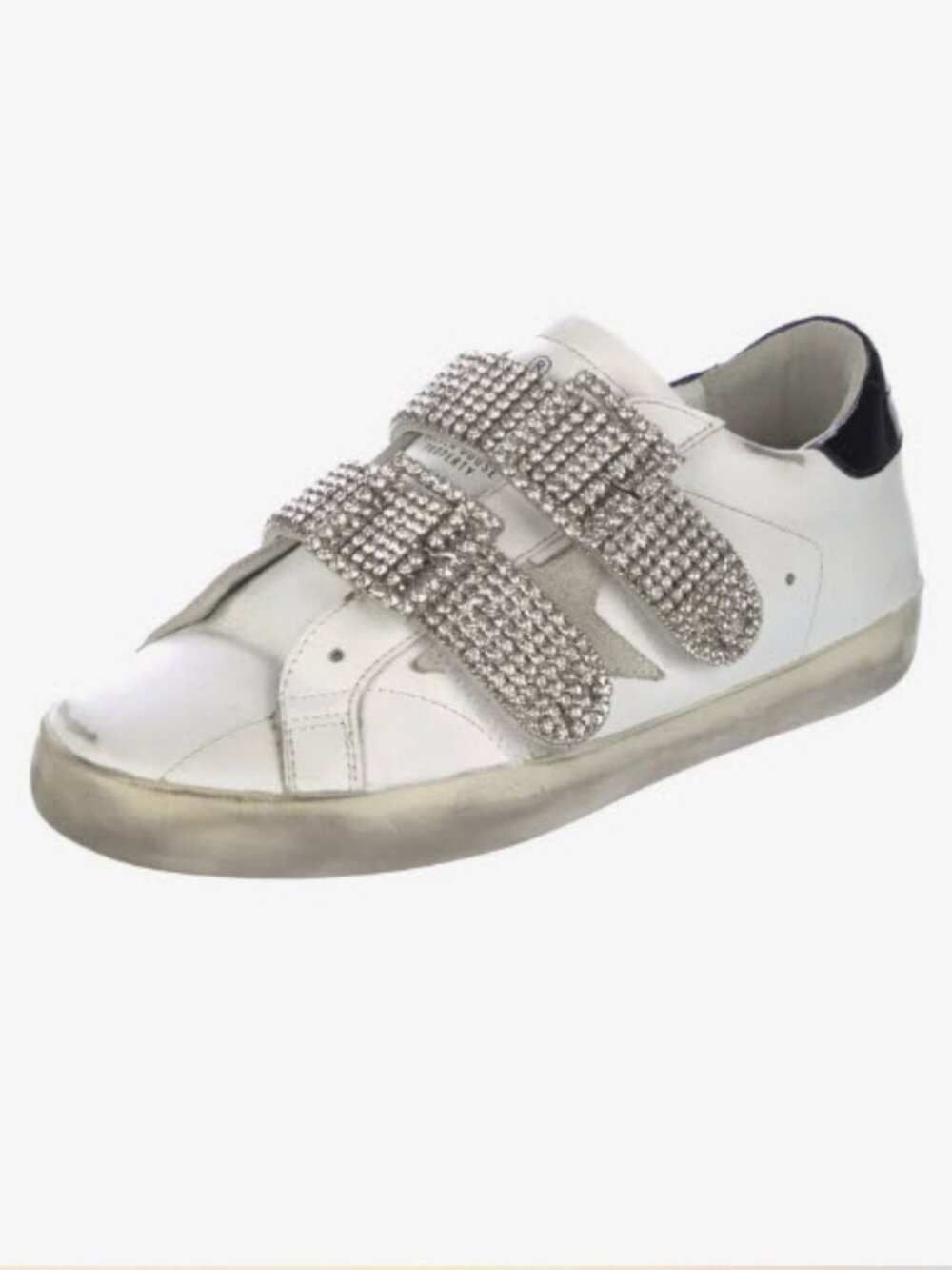 Womens Golden Goose Old School White Leather Crystal Buckle Sneakers 8 COLOR: WH